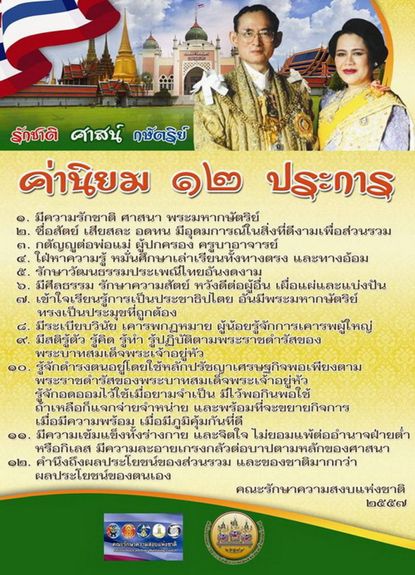 ค่านิยม ๑๒ ประการ (คณะรักษาความสงบแห่งชาติ ๒๕๕๗)