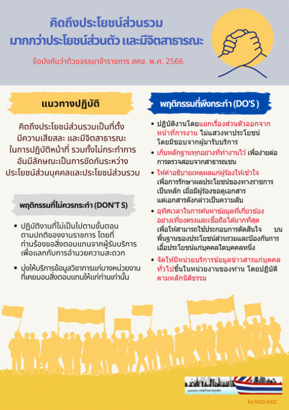 Infographic คู่มือการปฏิบัติตามข้อบังคับว่าด้วยจรรยาข้าราชการสำนักงานสภาพัฒนาการเศรษฐกิจและสังคมแห่งชาติ (Do’s และ Don’ts)