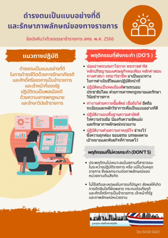 Infographic คู่มือการปฏิบัติตามข้อบังคับว่าด้วยจรรยาข้าราชการสำนักงานสภาพัฒนาการเศรษฐกิจและสังคมแห่งชาติ (Do’s และ Don’ts)